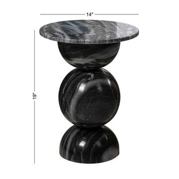 Aura 14" Modern Natural Marble Handmade Stacked Round Pedestal End Table - JONATHAN Y